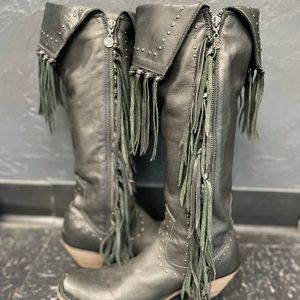 Ladies Liberty Black fringe boots